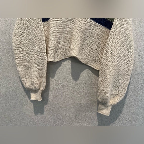 American Eagle Cropped Sweater Ivory Jewel Tone Rainbow Drop Slouchy Sleeves M - Picture 3 of 7